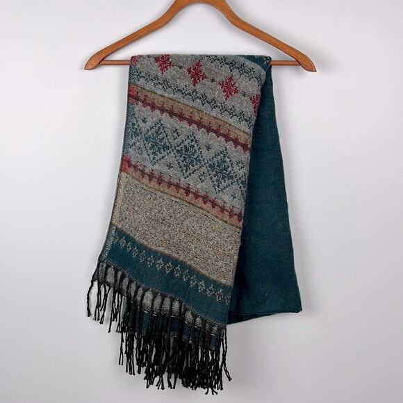 Steve Madden Accessories - Steve Madden large fringe edge fair isle blanket scarf